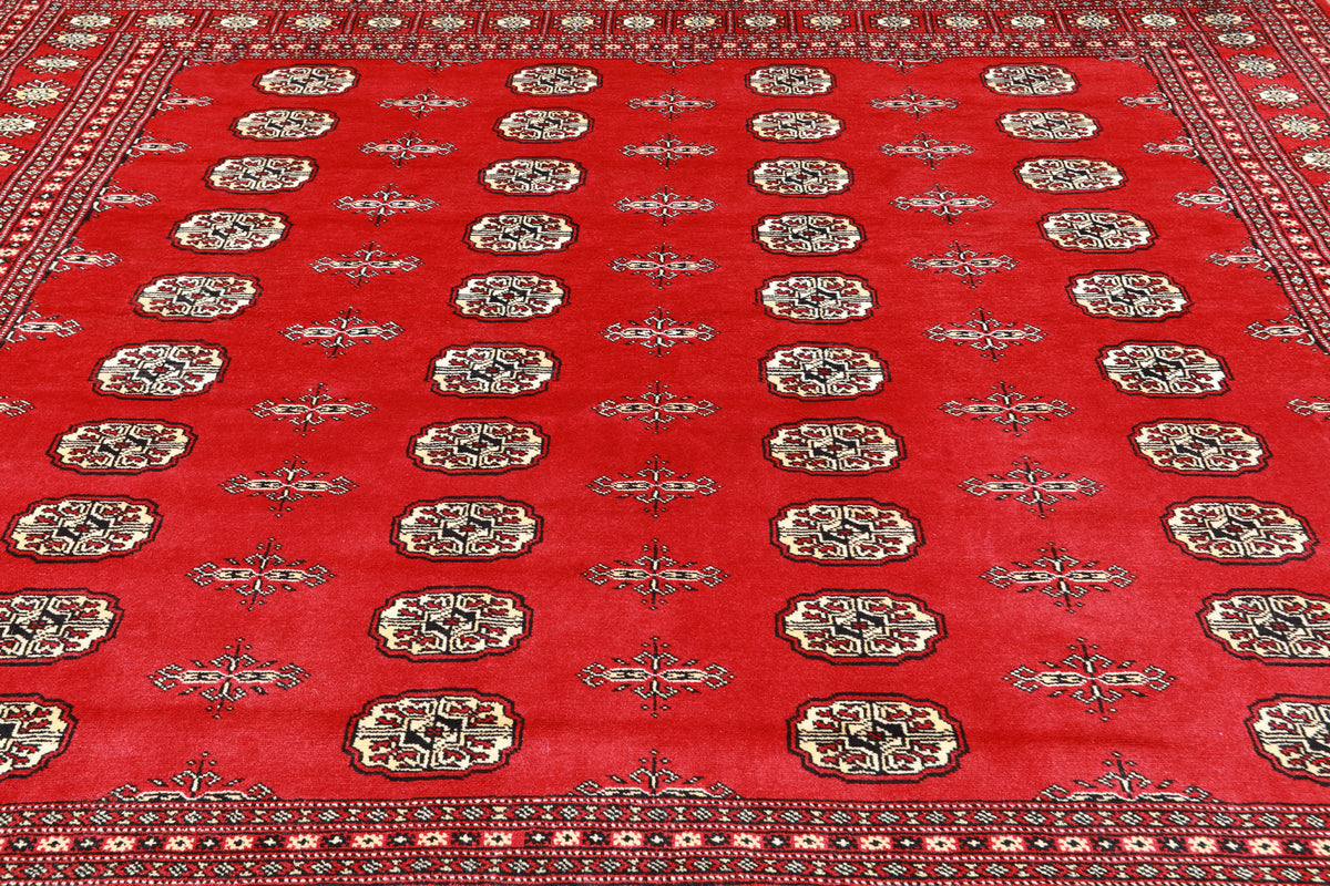 Red Square Bokhara Handmade Wool Rug - 8' 0" X 8' 0"