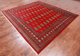 Red Square Bokhara Handmade Wool Rug - 8' 0" X 8' 0"