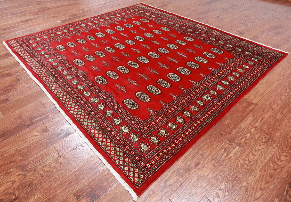 Red Square Bokhara Handmade Wool Rug - 8' 0" X 8' 0"