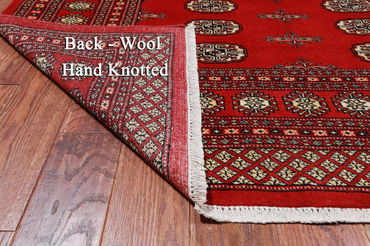 Red Square Bokhara Handmade Wool Rug - 8' 0" X 8' 0"
