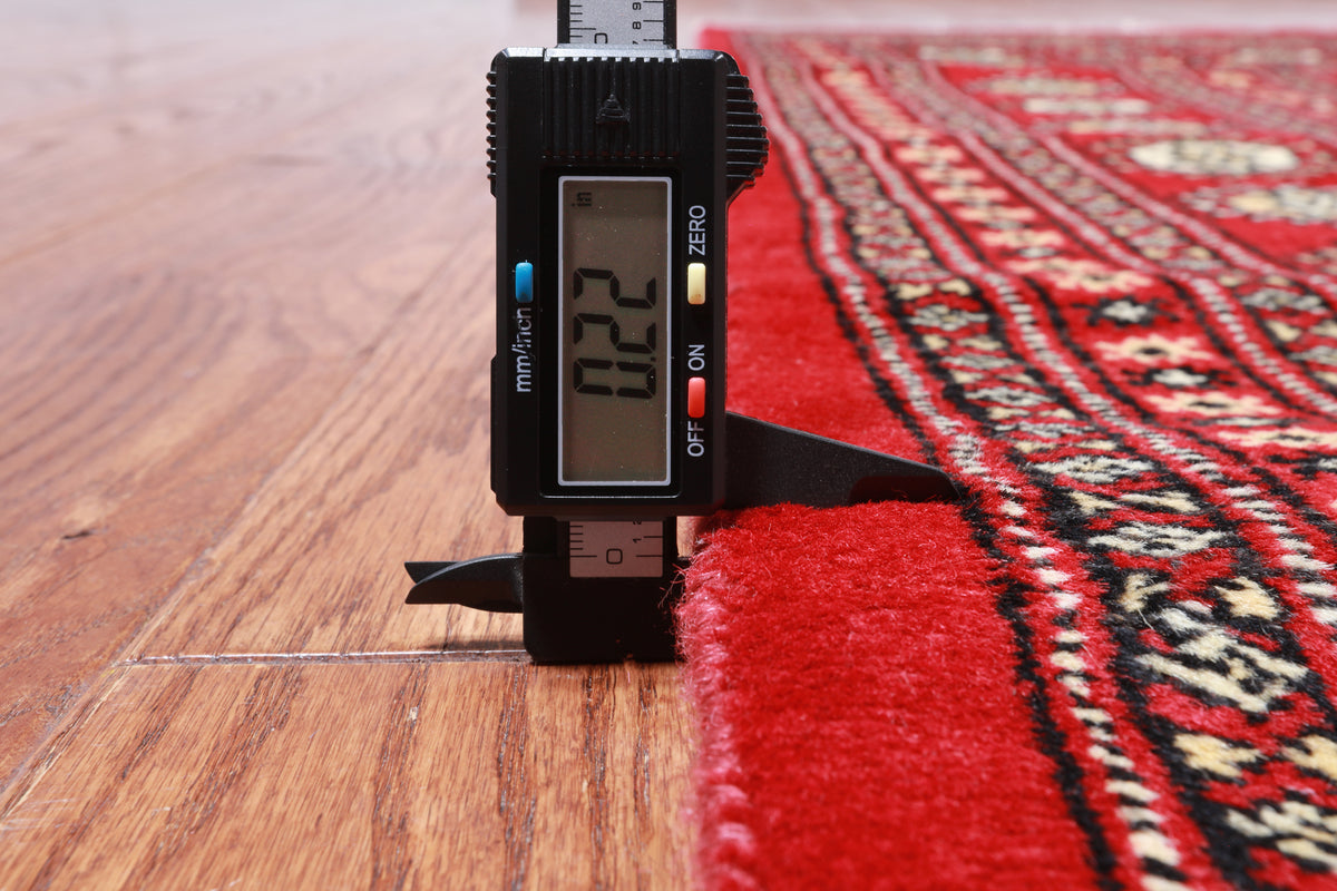 Red Square Bokhara Handmade Wool Rug - 8' 0" X 8' 0"