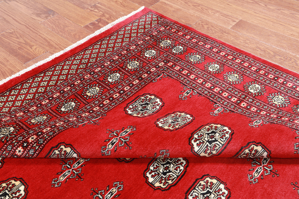 Red Square Bokhara Handmade Wool Rug - 8' 0" X 8' 0"