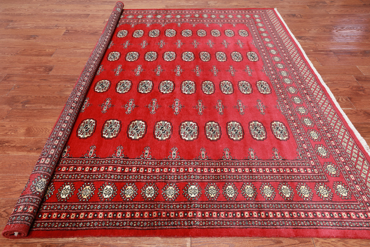 Red Square Bokhara Handmade Wool Rug - 8' 0" X 8' 0"