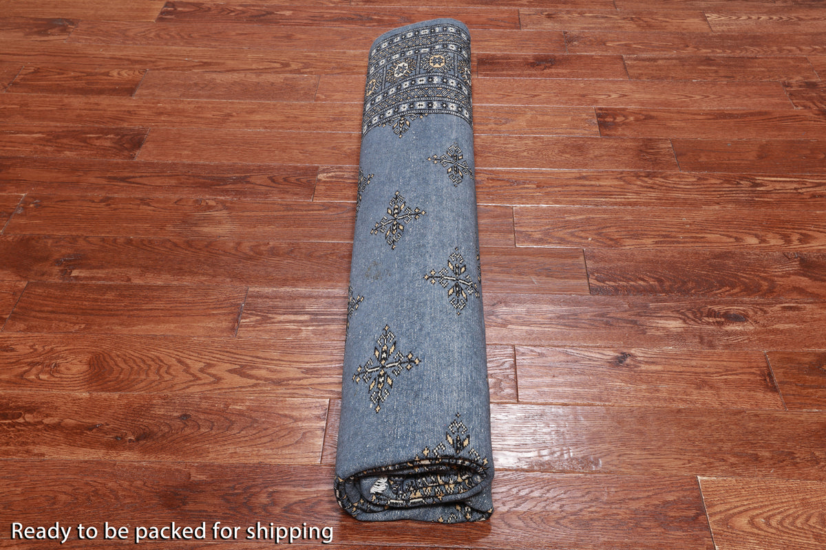 Blue Bokhara Hand Knotted Wool Rug - 8' 2" X 7' 4"