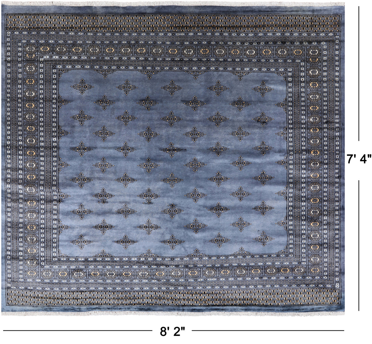 Blue Bokhara Hand Knotted Wool Rug - 8' 2" X 7' 4"