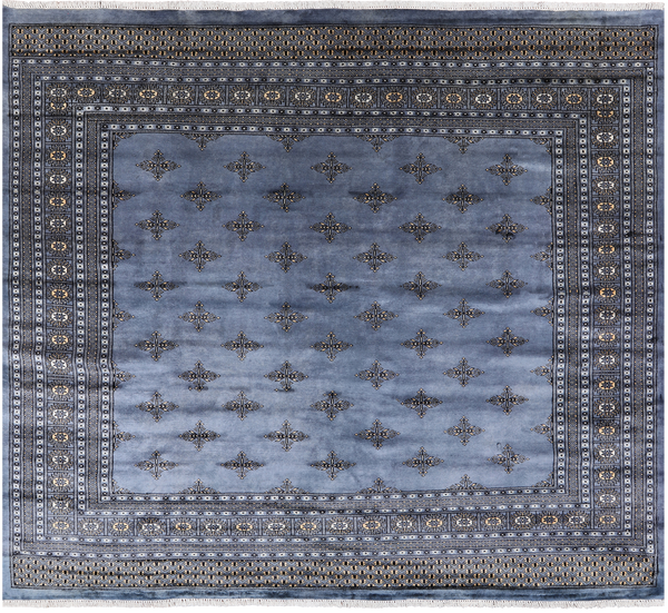 Blue Bokhara Hand Knotted Wool Rug - 8' 2" X 7' 4"