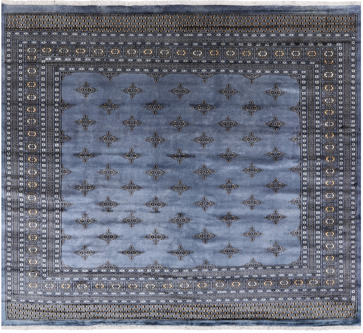 Blue Bokhara Hand Knotted Wool Rug - 8' 2" X 7' 4"