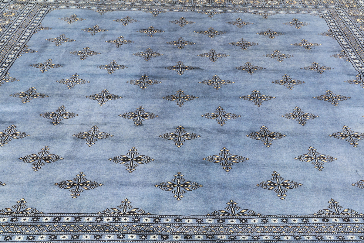 Blue Bokhara Hand Knotted Wool Rug - 8' 2" X 7' 4"
