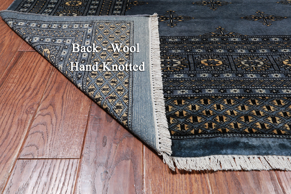 Blue Bokhara Hand Knotted Wool Rug - 8' 2" X 7' 4"