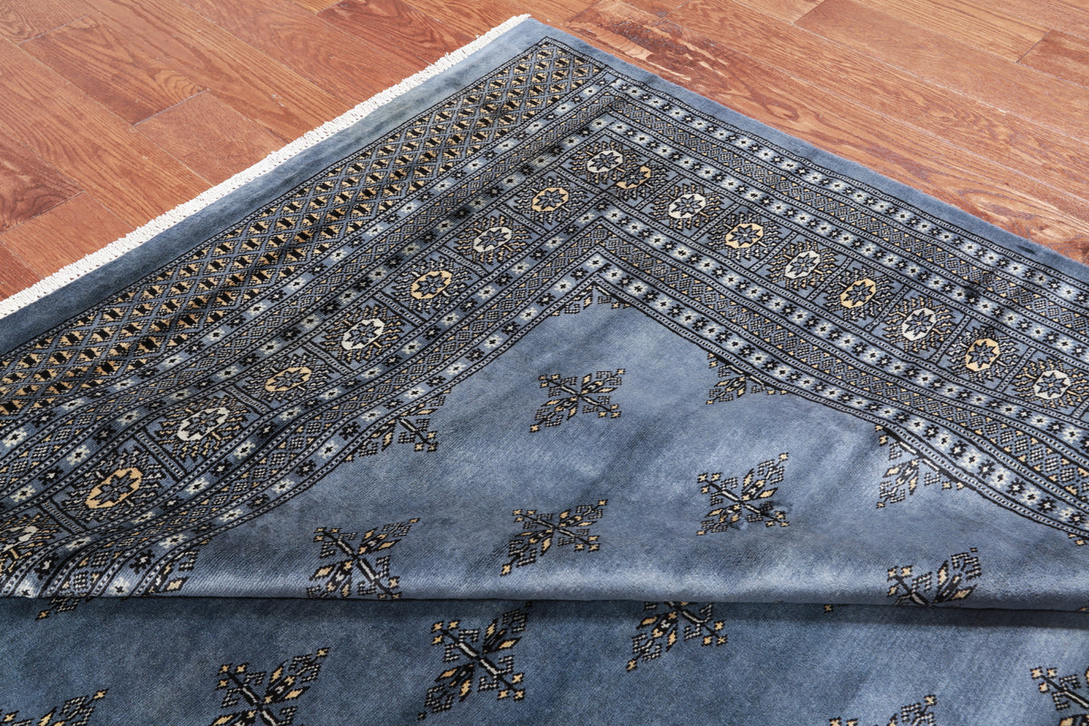 Blue Bokhara Hand Knotted Wool Rug - 8' 2" X 7' 4"