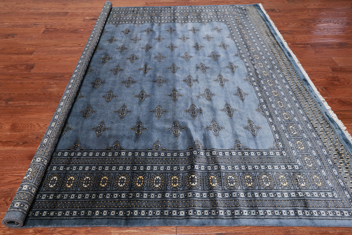 Blue Bokhara Hand Knotted Wool Rug - 8' 2" X 7' 4"