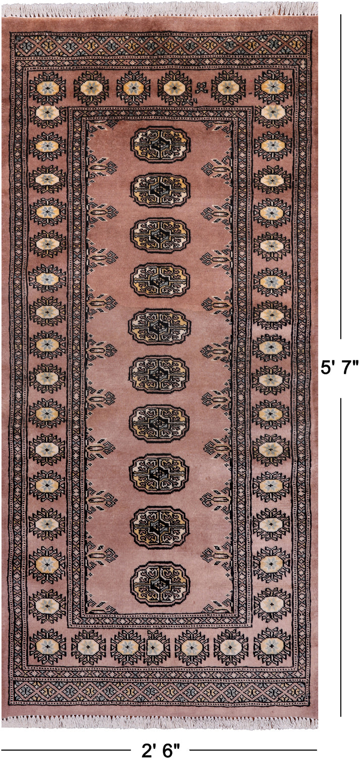 Light Brown Bokhara Handmade Wool Runner Rug - 2' 6" X 5' 7"