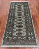 Grey Bokhara Hand Knotted Wool Runner Rug - 2' 6" X 6' 9"