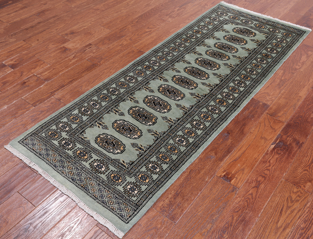 Grey Bokhara Hand Knotted Wool Runner Rug - 2' 6" X 6' 9"
