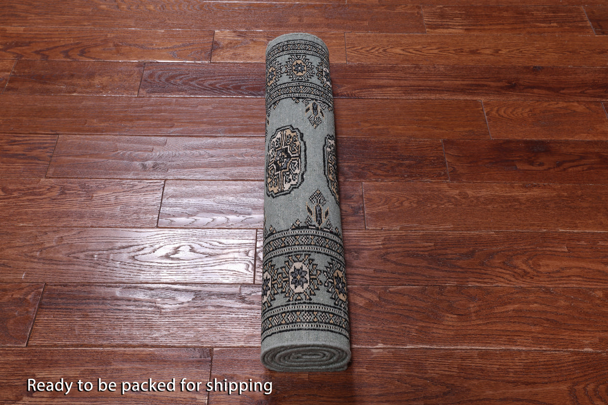 Grey Bokhara Hand Knotted Wool Runner Rug - 2' 6" X 6' 9"