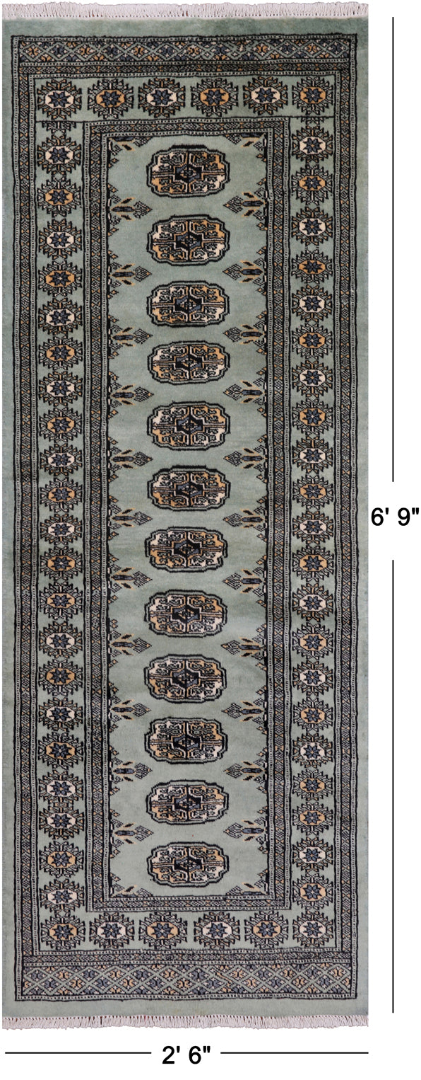 Grey Bokhara Hand Knotted Wool Runner Rug - 2' 6" X 6' 9"