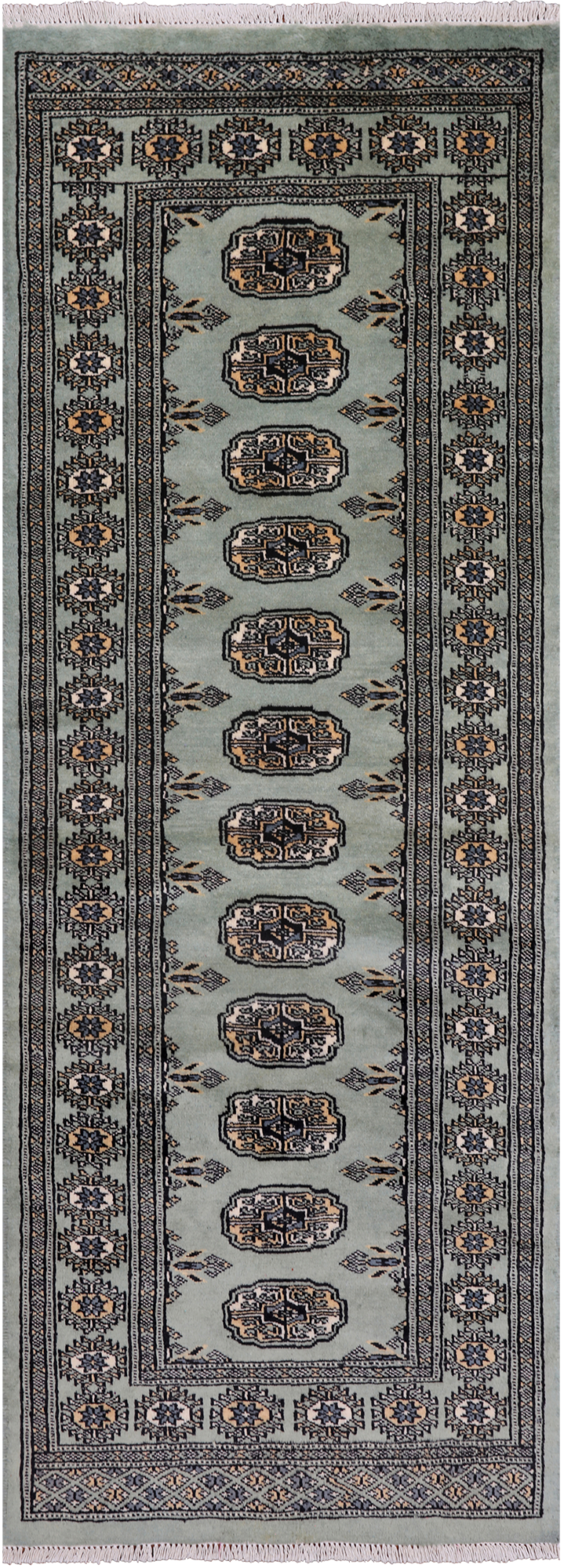 Grey Bokhara Hand Knotted Wool Runner Rug - 2' 6" X 6' 9"