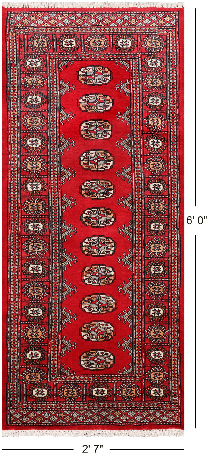 Red Bokhara Hand Knotted Wool Runner Rug - 2' 7" X 6' 0"