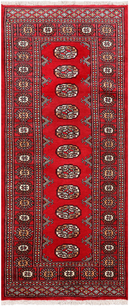 Red Bokhara Hand Knotted Wool Runner Rug - 2' 7" X 6' 0"