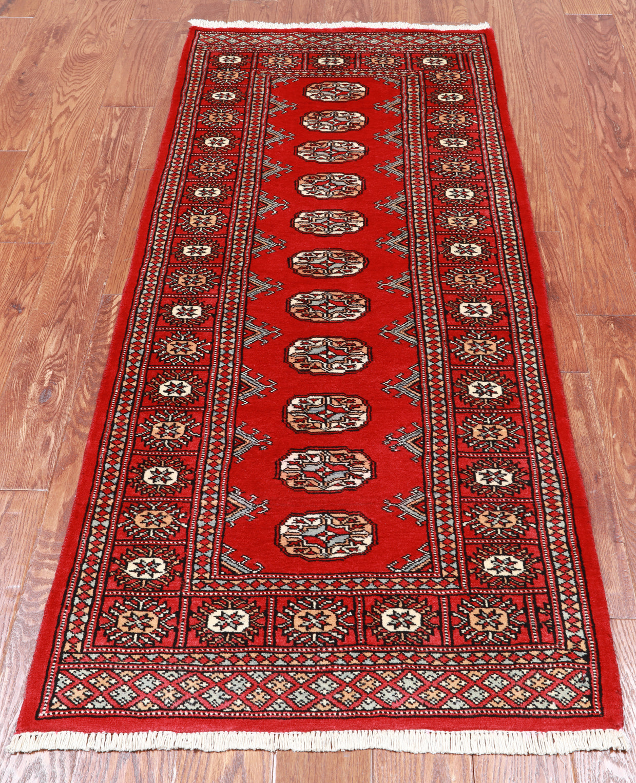 Red Bokhara Hand Knotted Wool Runner Rug - 2' 7" X 6' 0"