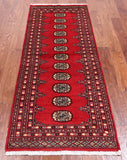 Red Bokhara Hand-Knotted Wool Runner Rug - 2' 6" X 6' 8"