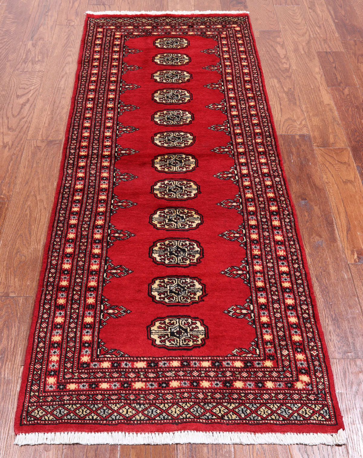 Red Bokhara Hand-Knotted Wool Runner Rug - 2' 6" X 6' 8"