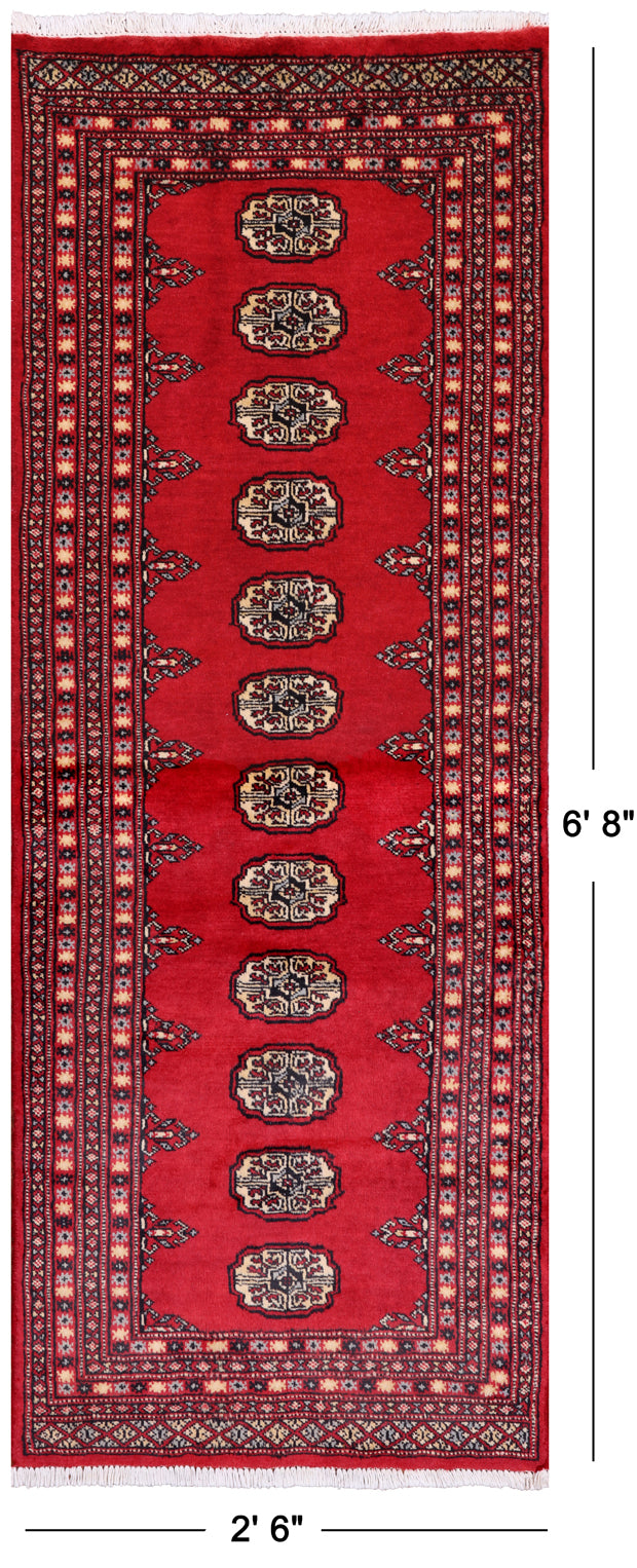 Red Bokhara Hand-Knotted Wool Runner Rug - 2' 6" X 6' 8"