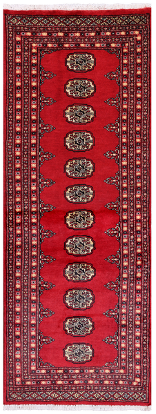 Red Bokhara Hand-Knotted Wool Runner Rug - 2' 6" X 6' 8"