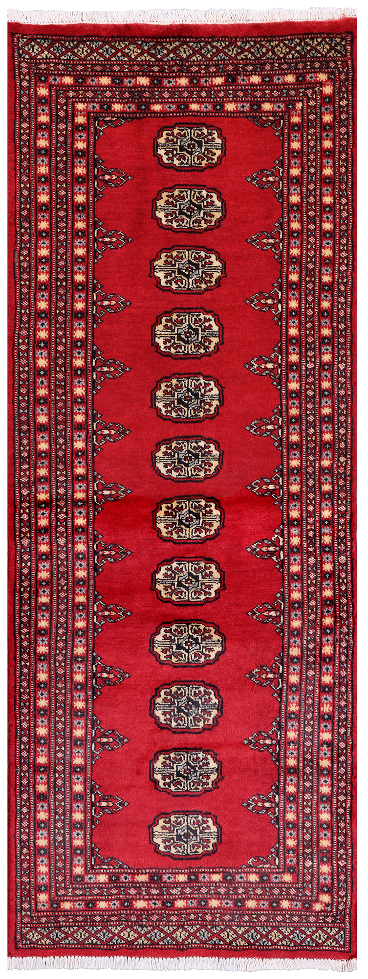 Red Bokhara Hand-Knotted Wool Runner Rug - 2' 6" X 6' 8"