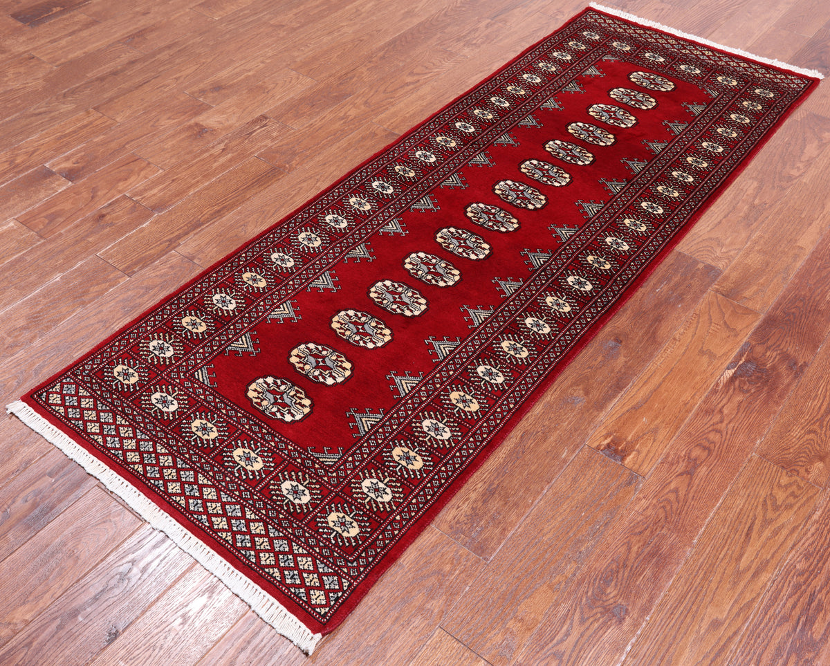 Red Bokhara Handmade Wool Runner Rug - 2' 6" X 7' 0"