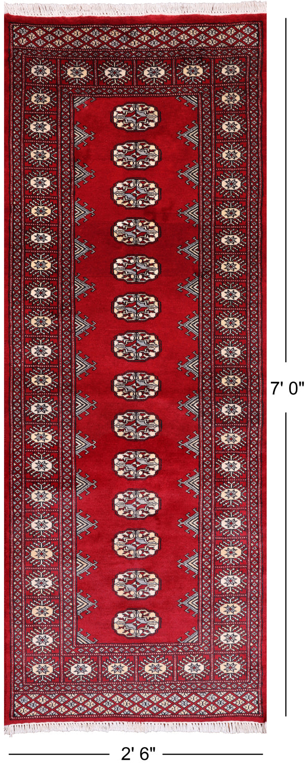 Red Bokhara Handmade Wool Runner Rug - 2' 6" X 7' 0"