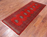 Red Bokhara Hand-Knotted Wool Runner Rug - 2' 7" X 6' 7"