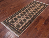 Ivory Bokhara Handmade Wool Runner Rug - 2' 6" X 6' 7"