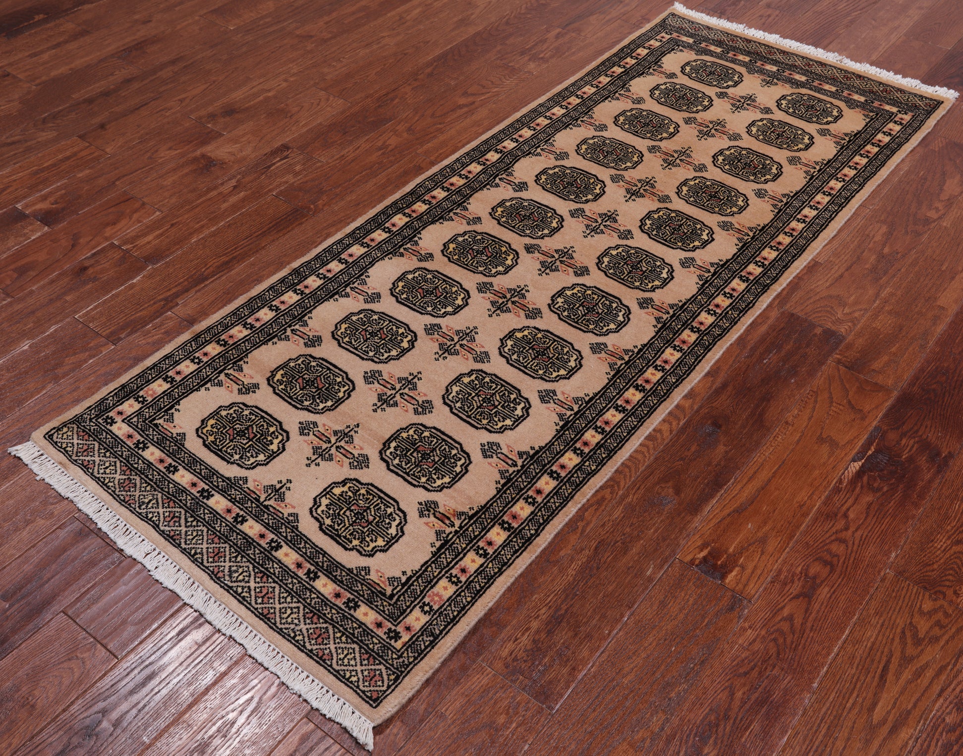 Ivory Bokhara Handmade Wool Runner Rug - 2' 6" X 6' 7"