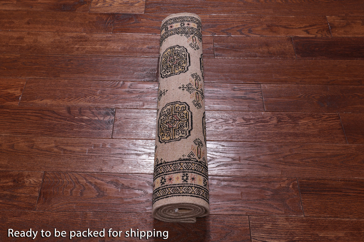 Ivory Bokhara Handmade Wool Runner Rug - 2' 6" X 6' 7"