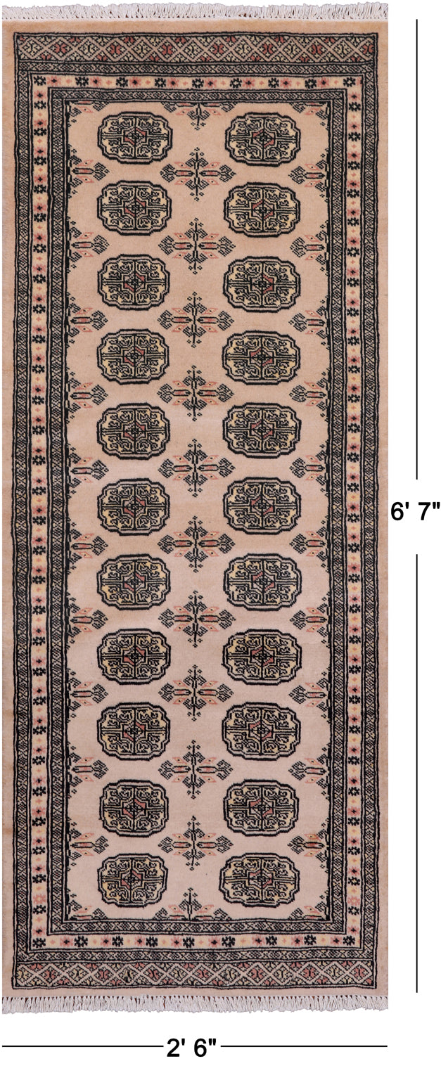 Ivory Bokhara Handmade Wool Runner Rug - 2' 6" X 6' 7"