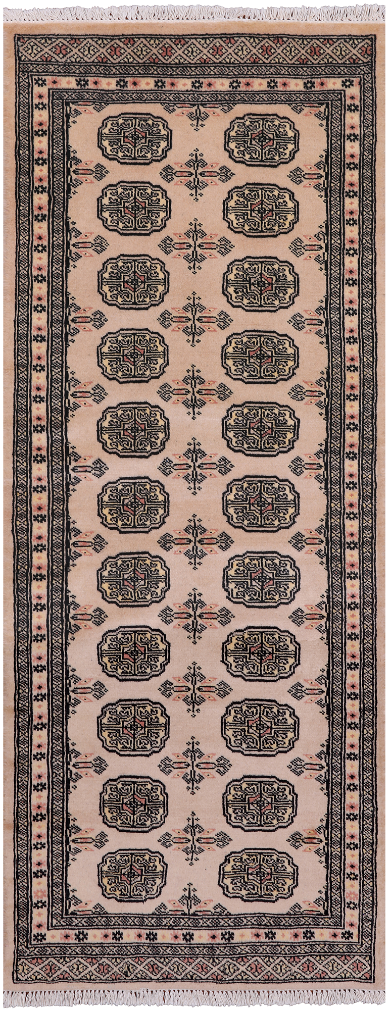 Ivory Bokhara Handmade Wool Runner Rug - 2' 6" X 6' 7"