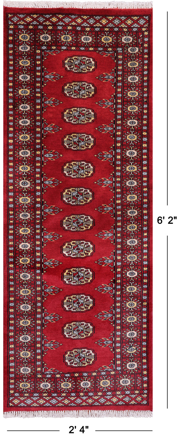 Red Bokhara Handmade Wool Runner Rug - 2' 4" X 6' 2"