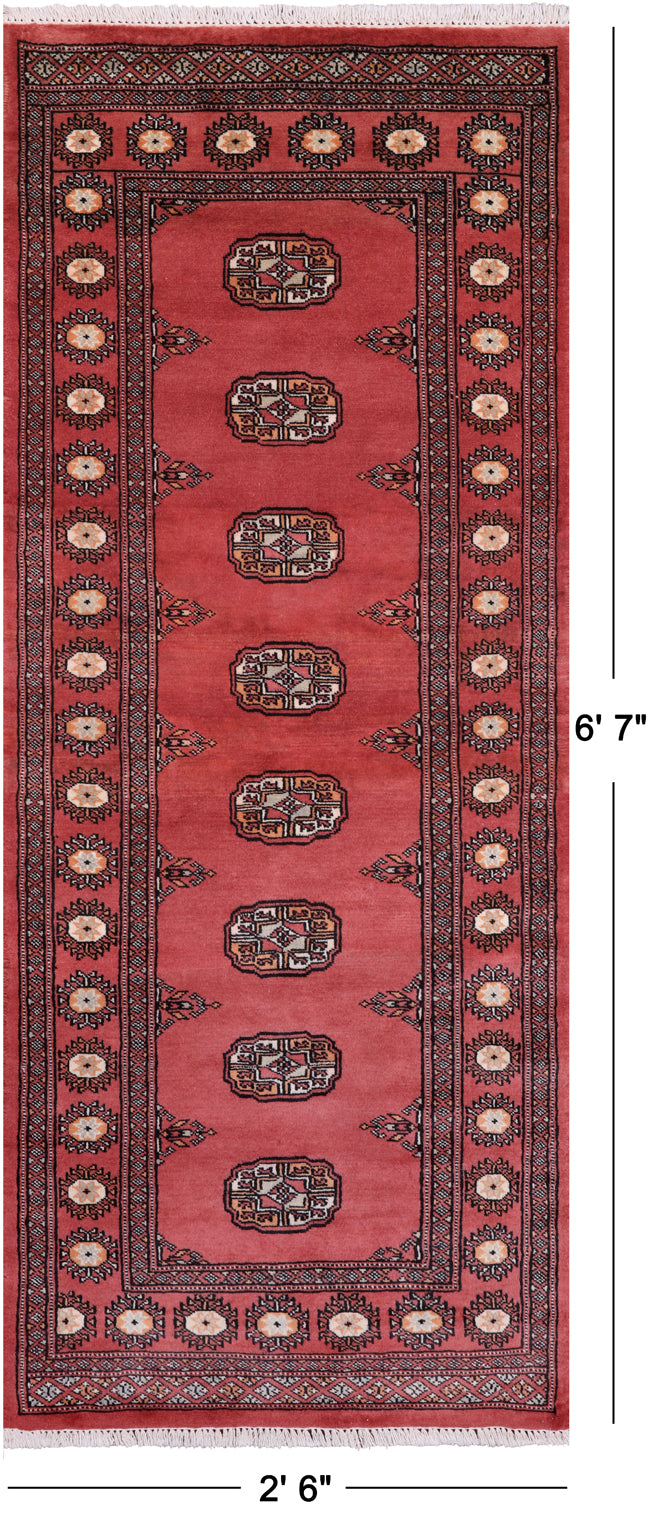 Pink Bokhara Hand Knotted Wool Runner Rug - 2' 6" X 6' 7"
