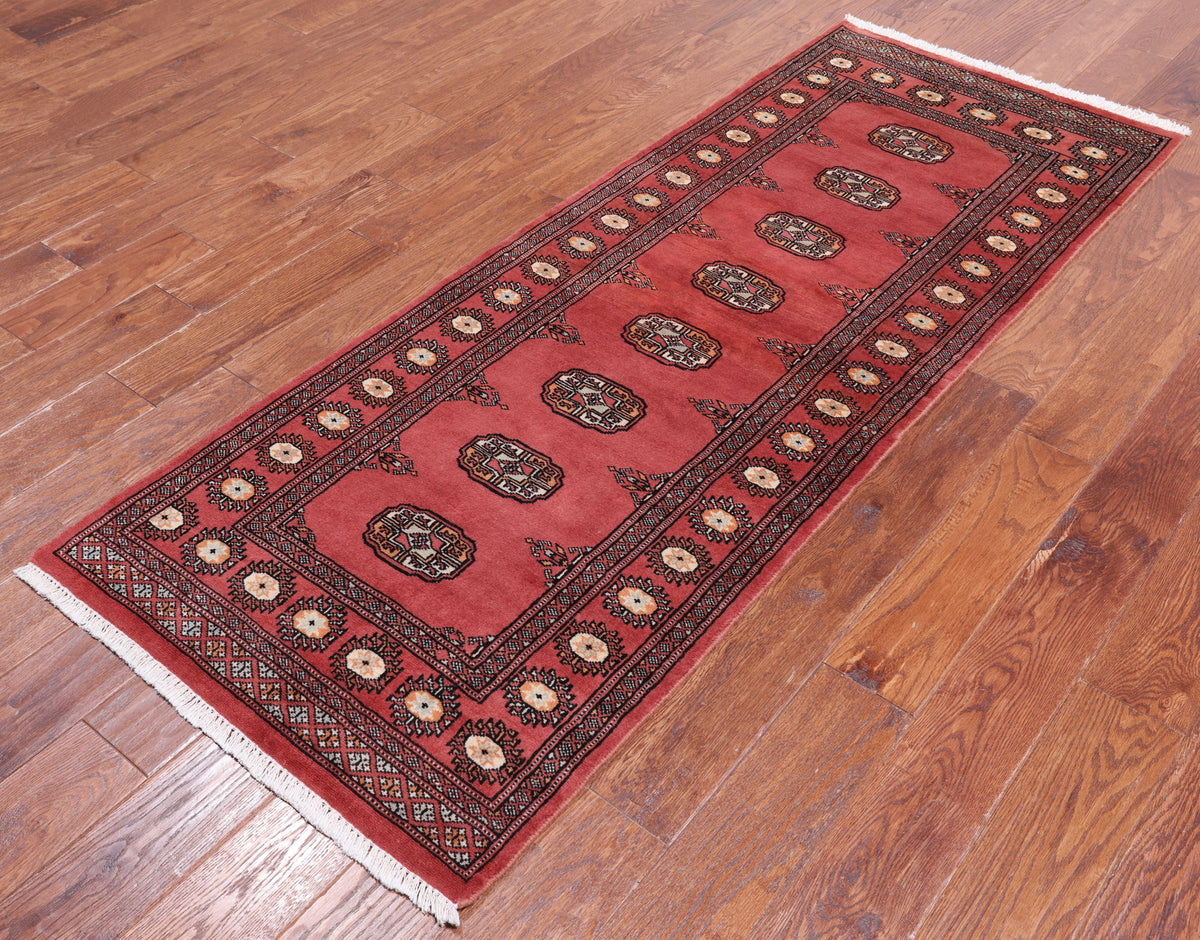 Pink Bokhara Hand Knotted Wool Runner Rug - 2' 6" X 6' 7"