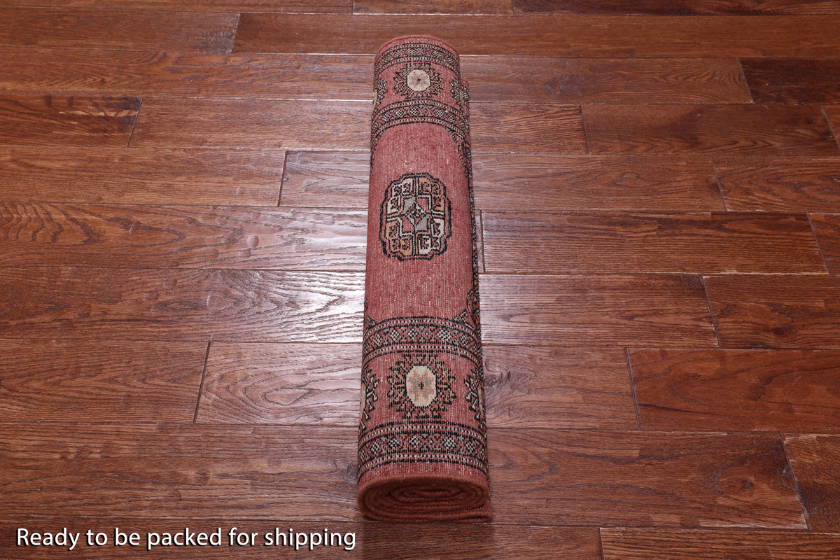 Pink Bokhara Hand Knotted Wool Runner Rug - 2' 6" X 6' 7"