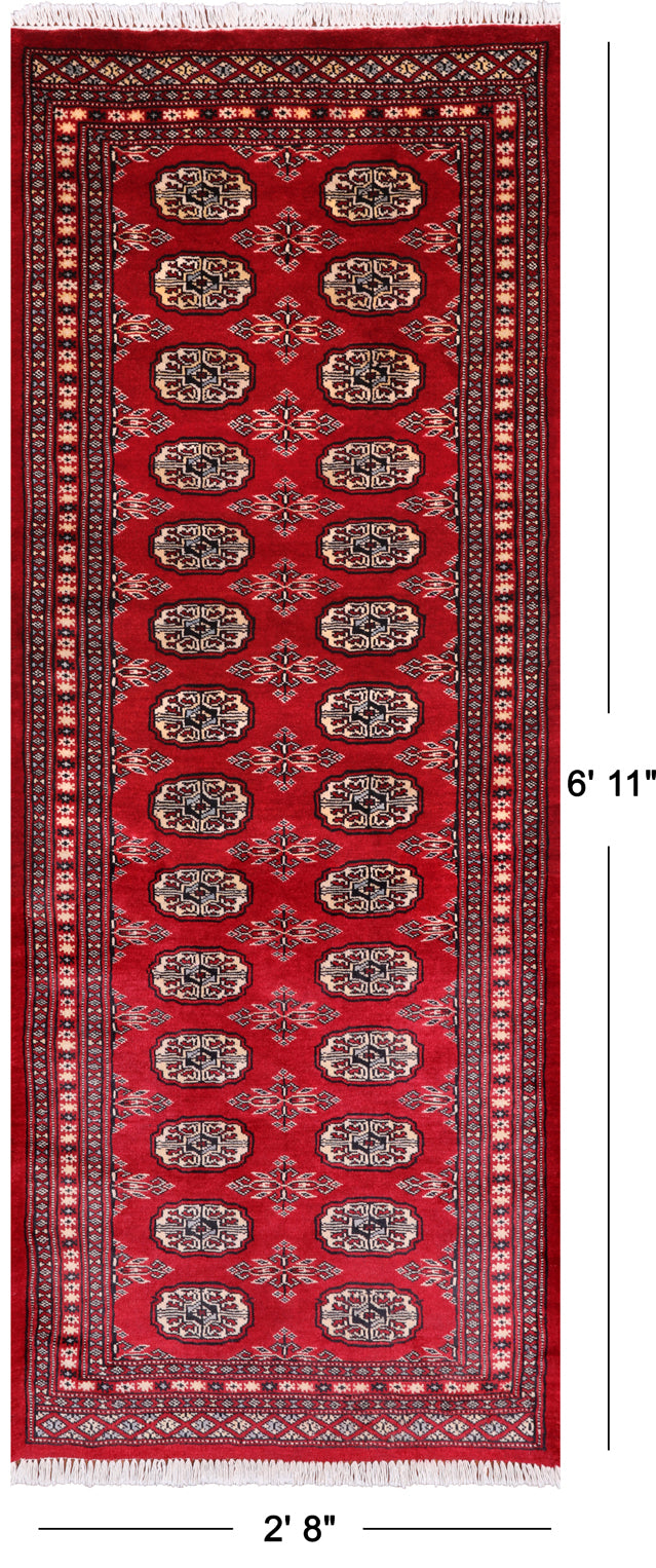 Red Bokhara Handmade Wool Runner Rug - 2' 8" X 6' 11"