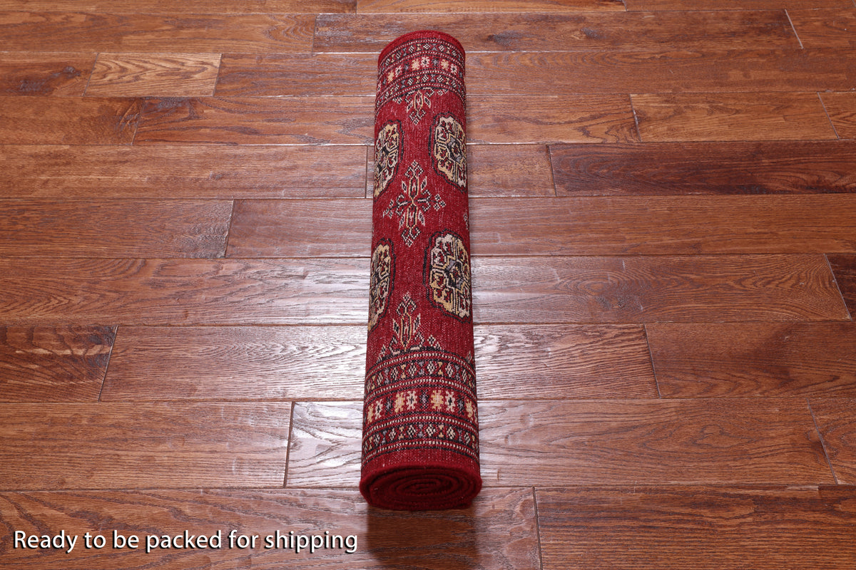 Red Bokhara Handmade Wool Runner Rug - 2' 8" X 6' 11"
