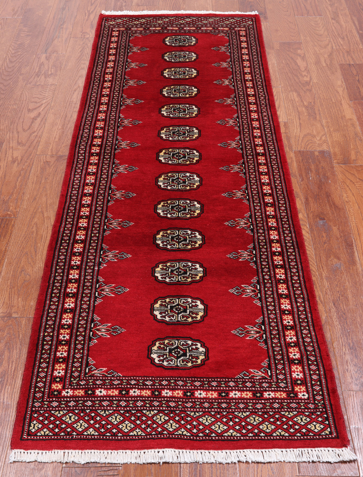 Red Bokhara Handmade Wool Runner Rug - 2' 5" X 6' 11"