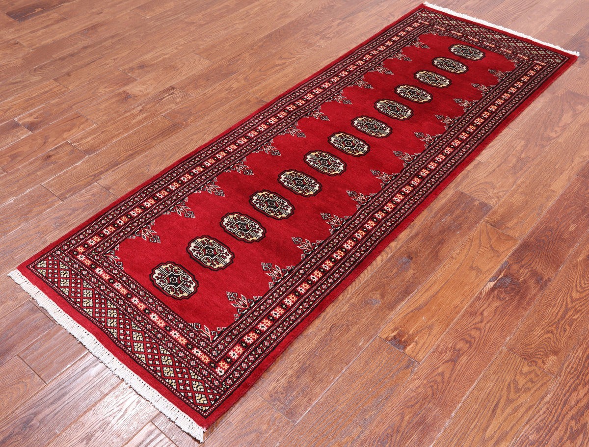 Red Bokhara Handmade Wool Runner Rug - 2' 5" X 6' 11"