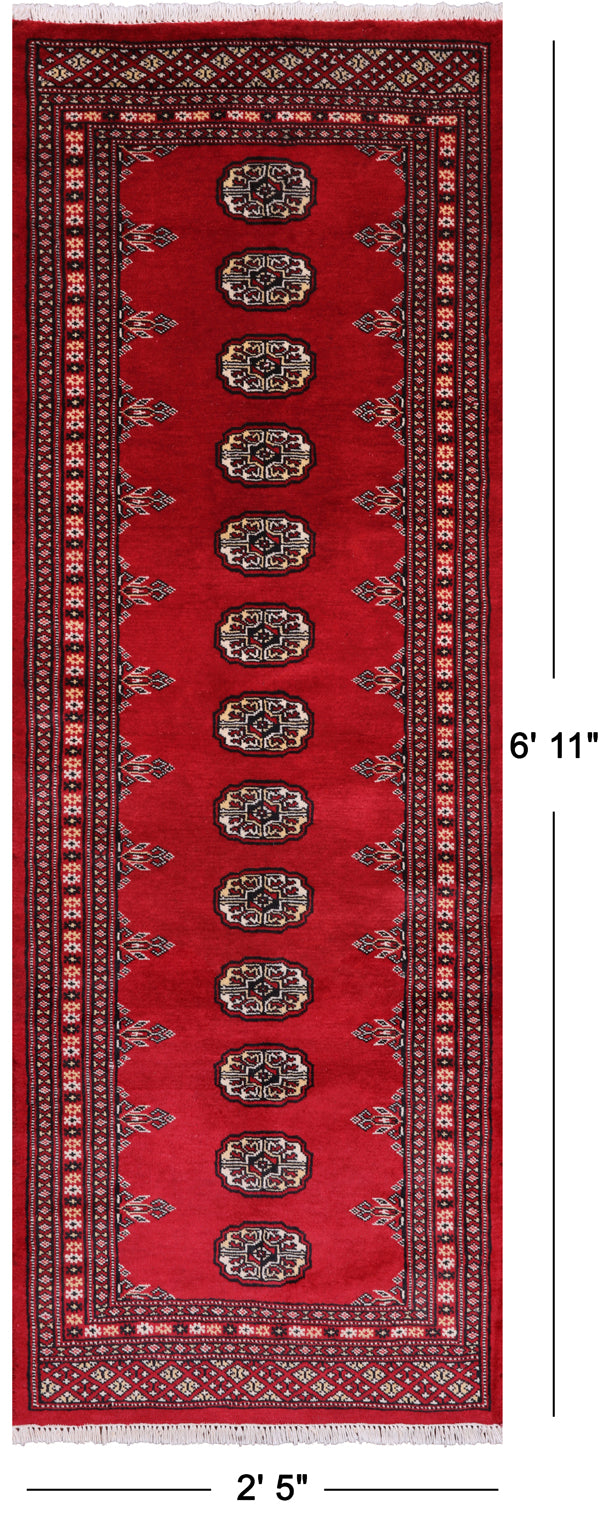 Red Bokhara Handmade Wool Runner Rug - 2' 5" X 6' 11"