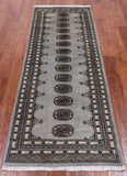 Grey Bokhara Hand Knotted Wool Runner Rug - 2' 6" X 7' 4"