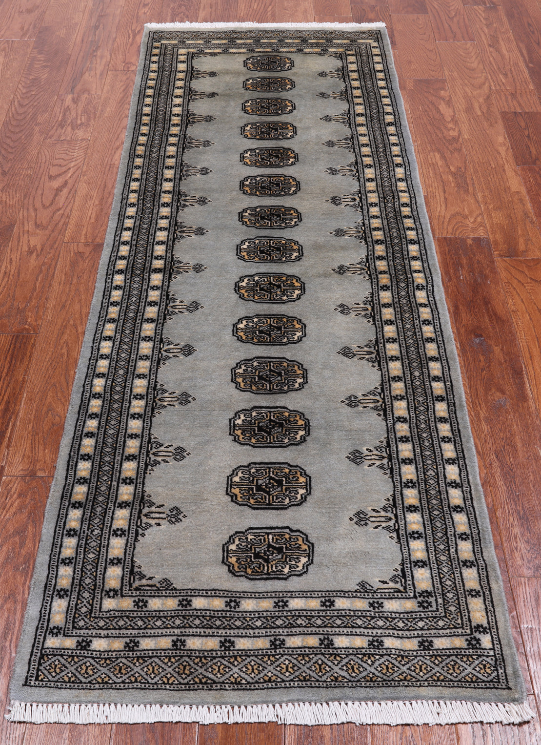 Grey Bokhara Hand Knotted Wool Runner Rug - 2' 6" X 7' 4"