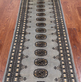 Grey Bokhara Hand Knotted Wool Runner Rug - 2' 6" X 7' 4"