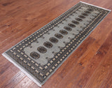 Grey Bokhara Hand Knotted Wool Runner Rug - 2' 6" X 7' 4"